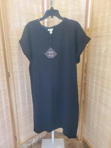 Ava Viv Womens Plus Size 1X 18 TShirt Dress Short Sleeve Black Stretch Rond Neck - Picture 1 of 12