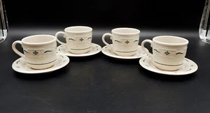 Platillos tazas de té de café Longaberger Pottery verde tejido tradición herencia 8 piezas - Imagen 1 de 10