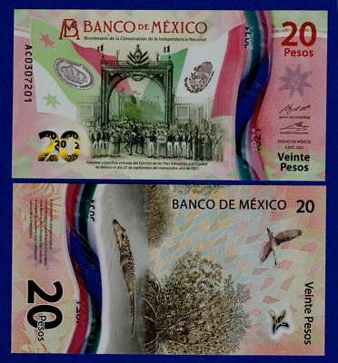 Mexico 20 Pesos (2021) P-New UNC Commemorative Polymer Note /// NEW RELEASE /// - Image 1 of 3