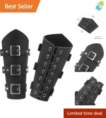 Medieval Belt Buckle Arm Guards - Handmade Faux Leather Bracers for Costumes - Image 1 of 4