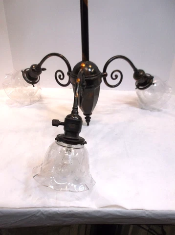 ANTIQUE VICTORIAN Converted Gas Jappaned/Copper Gasolier Chandelier Cover