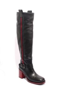 Laura Bellariva 4701 Black Red Leather Zip Buckle Knee-High Heel Boot 36 / US 6