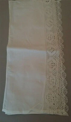 Satz Drei Rasenkanten Regalfächer Leinen Weiß Und Spitze Baumwolle - Bild 1 von 3
