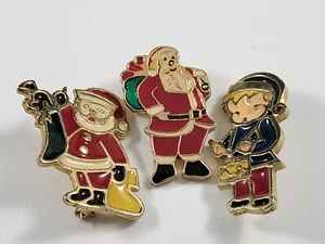 Vintage Brooch Pin Gold Tone Christmas Santa Drummer Boy Signed BJ Enamel Lot - Picture 1 of 11