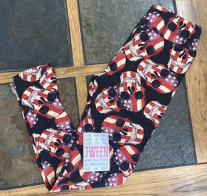 NWT LulaRoe United Strong Tween USA Patriotic Skulls Leggings - Picture 1 of 5