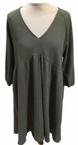 PRIMARK Olive Green V-neck Crepe Feel A Line Dress U.K. Medium FREE POSTAGE - Picture 1 of 5