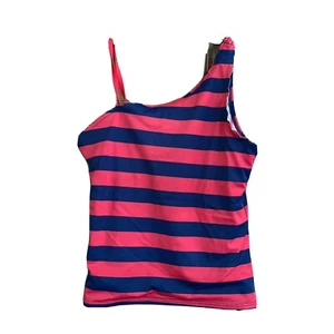 Lands End Girls Red Navy blue Stripe Scalloped Tankini Swim Top Size 14+ Plus - Picture 1 of 8