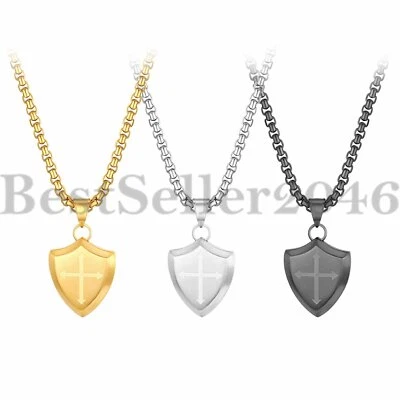 Colar pingente corrente 22" masculino feminino escudo armadura de Deus cruz Bíblia oração - Imagem 1 de 4