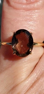 Anello Solitario Taglio Ovale Taglio Ovale Smokey Topazio Creato a Fabbrica 10kt Oro Giallo Solido - Foto 1 di 12
