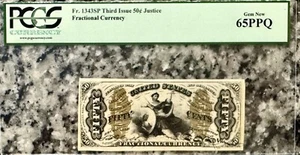 1865-69 50c Fractional Currency Fr. 1343SP Third Issue PCGS 65 Gem New, Justice - Picture 1 of 24