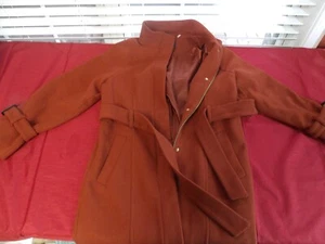 NEW COLE HAAN RUST BELTED RAGLAN MELTON WOOL COAT SIZE 6 - Picture 1 of 16