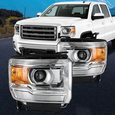 Conjunto de faros cromados ámbar para GMC Sierra 2500HD 2015 2016 2017 2018 2019 Foto 1 de 4
