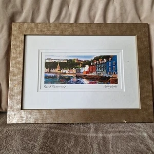 vtg Framed Mounted MAIN ST TOBERMORY Landscape Artist Ronnie Leckie SIGNED - Picture 1 of 12