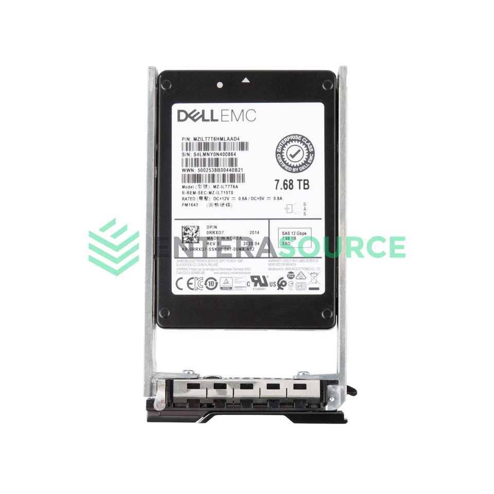 Dell Compellent RRXD7-CML 7.68TB SAS SSD 2.5" 12Gbps RI Solid State Drive - Image 1 of 1