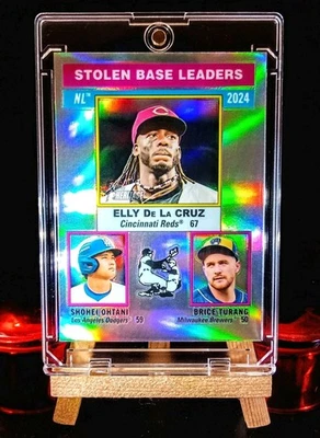 Elly De La Cruz, Ohtani, Turang 2025 Topps Heritage #197 NL Stolen Base Leaders  - Image 1 of 4