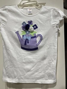 Gymboree Girls Size 10 White T-Shirt with Embroidered Watering Can and Flowers - Picture 1 of 5
