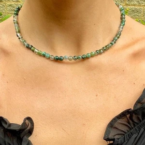 Green Moss Agate Choker necklace minimalist crystal healing natural stoneWoman - Picture 1 of 11