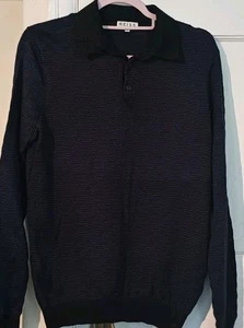 Maglione Reiss nero e blu manica lunga polo 100% cotone taglia media petto 40" - Foto 1 di 6