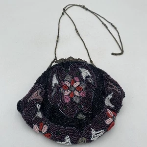 1920's Antique Beaded Dresden Flapper Purse Handbag Art Deco Purple Pink Floral - Picture 1 of 11
