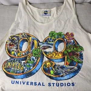 Vtg 90s Universal Studios Florida 99 Tank top Shirt Sz L Double Sided White USA - Picture 1 of 6