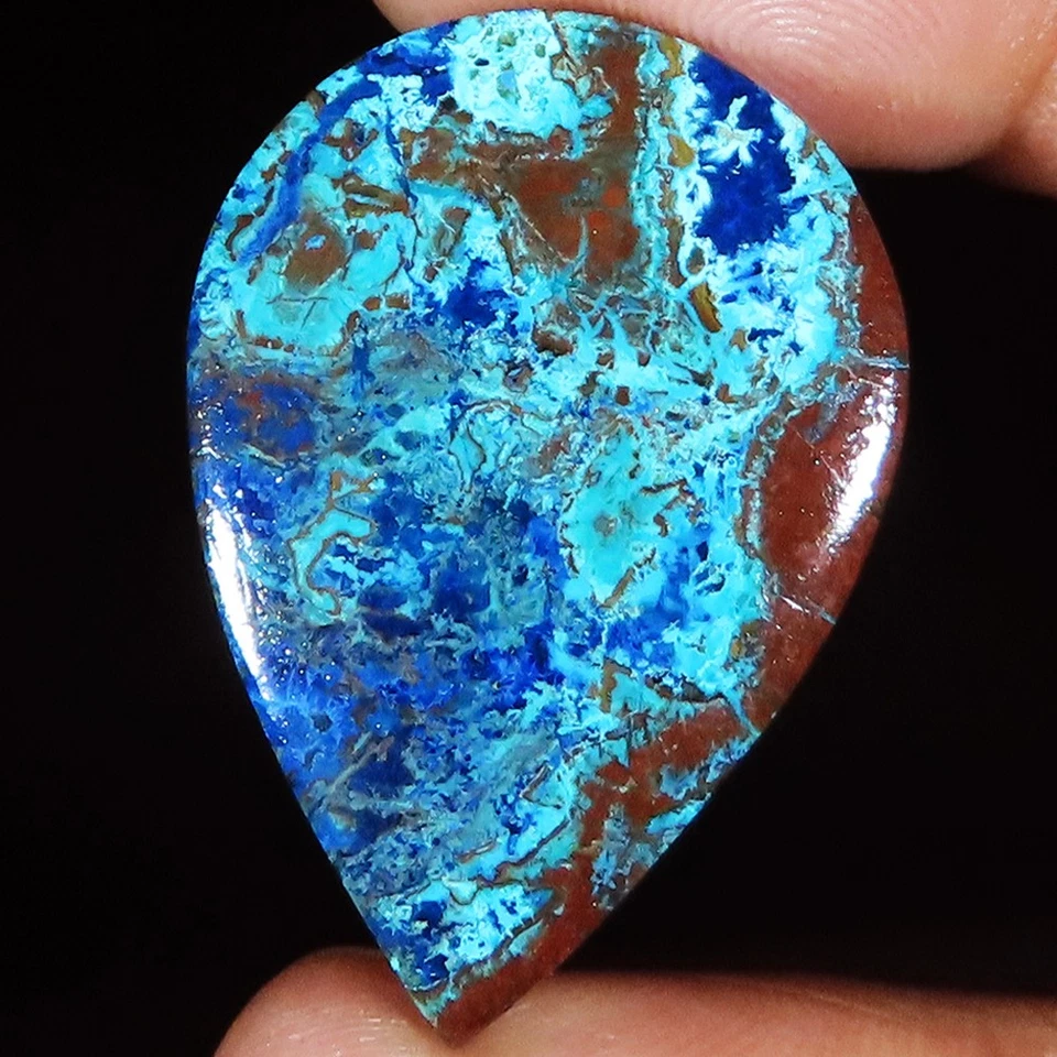 (23 X 33 x 4 MM) 28,45 quilates. PIEDRA PRECIOSA SUELTA CABUJÓN FORMA PERA AZURITA NATURAL Foto 1 de 4