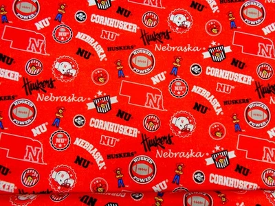 UNIVERSIDAD DE NEBRASKA "HUSKERS" 100% ALGODÓN 1/2 YARDA DISEÑO DEPORTIVO Foto 1 de 4