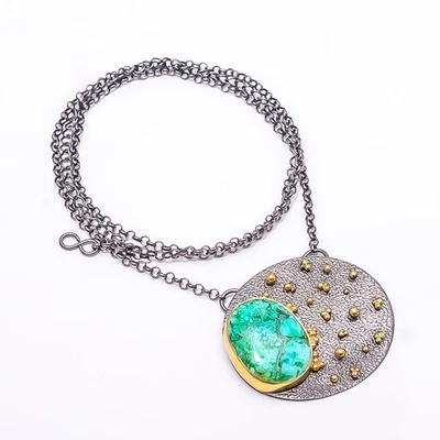 Collar Tenis Magnesita Turquesa Negro Y Oro Rodio Plata 925 19.99" N38 Foto 1 de 4