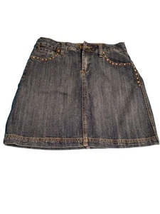 Baccini Denim Mini Skirt Size 8 Western Look Metal Studs Pockets Durable - Picture 1 of 12