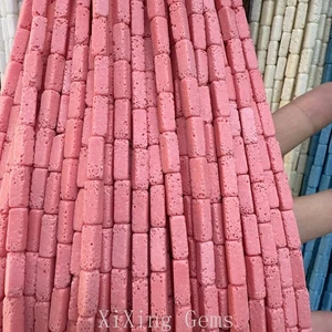 Cuentas de roca volcánica de lava natural tubular cuboide rosa de 4x13 mm para hacer joyas - Imagen 1 de 6