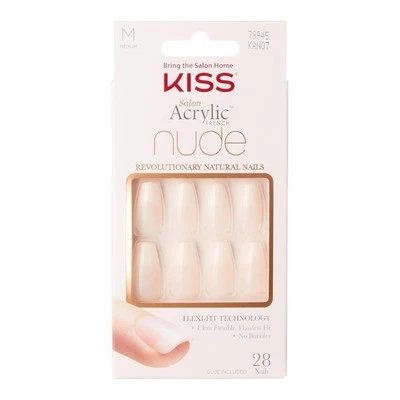 KISS Falsche Sargnägel Acryl Nude French Nails - Leilani - 28 Nägel & Kleber