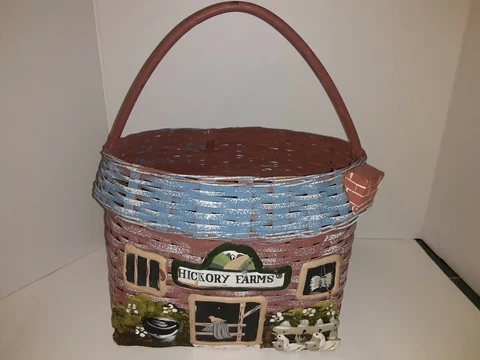 Handcrafted Painted Splint Split Farmhouse Basket Hickory Farms Barn Wood Rustic Cover