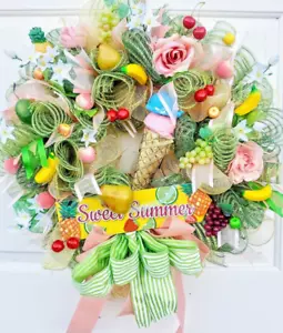 Spring Summer Front Door Wreath 24 inch Ice Cream Cone Floral Farmhouse Decor - Picture 1 of 9