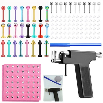 Ear Body Nose Navel Lip Tongue Piercing Gun Tool Kit 122pcs Ear Studs Piercer - Image 1 of 4