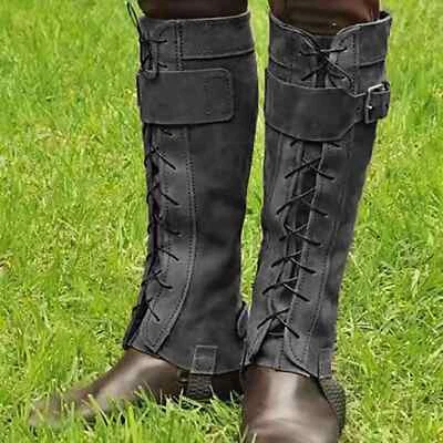 Zapatos protectores de piernas de cuero PU Caballero Vikingo Zapato Cubierta de botas Halloween Juegos con disfraces Foto 1 de 4