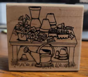 Embossing Arts Co. Garden Work Bench #1243-J Wood Mounted Rubber Stamp 1996 - Picture 1 of 6