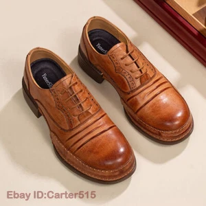 Zapatos de vestir formales tallados de cuero real con cordones punta redonda estilo británico para hombre trabajo - Imagen 1 de 26