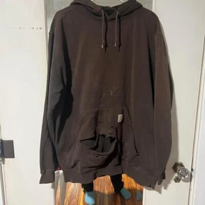Sudadera con capucha Carhartt marrón con bolsillo delantero muy desgastada #ropa de trabajo - Imagen 1 de 2