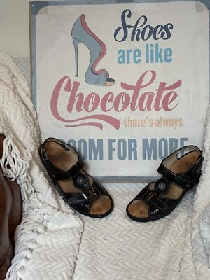 Finn Comfort Adana 黑色漆皮舒适礼服凉鞋女式 6 8.5 美国 — 第 1/4 张图片