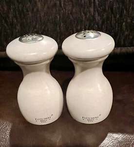 Fletcher’s Mill USA Salt Shaker and Pepper Shaker 3.5" tall-Wood-Off White - Picture 1 of 6