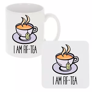 Taza y/o posavasos I am Fif-Tea divertido regalo de 50 cumpleaños para amantes del té novedad - Imagen 1 de 27