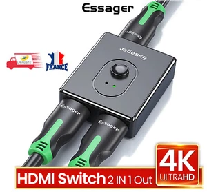HDMI Hub Commutateur, Switch HDMI Répartiteur Bidirectionnel 2 Entrées 1 Sortie - Picture 1 of 11