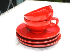 Vintage Cherry Red Ceramic Demitasse Coffee Cups & Saucers USA 2oz. - Picture 1 of 12