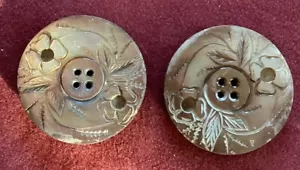 Gorgeous Set Vintage Smoky/Bronze Abalone Shell Engraved 4/hole Buttons - Picture 1 of 5