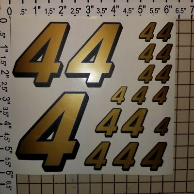 Gold w/ blue / black #4's  Racing Numbers Vinyl Decal Sheet 1/10- 1/12 RJspeed - Image 1 of 4