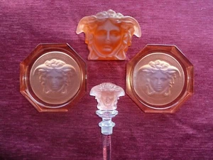 Rosenthal Versace Glass Paperweight 2 Coasters Bottle Stopper New Boxed Reduced - Picture 1 of 18