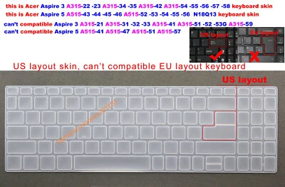 US Keyboard Skin Cover for Acer Aspire 3 A315-22-23-34-35 A315-42-54-55-56-57-58 - Image 1 of 4