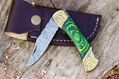 Navaja de bolsillo de hoja plegable hecha a medida forjada a mano hoja de acero Damasco 623 Foto 1 de 4