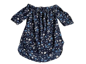 Michael Kors Top Women's Extra Small Blue Flower Off Shoulder Blouse Polyester - Picture 1 of 9