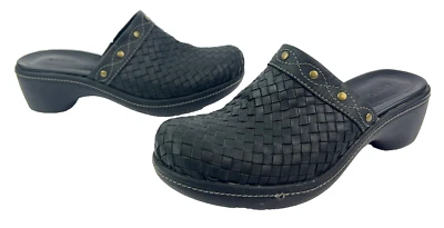 Mocassim Ecco feminino couro preto cravejado tamanco tamanho 38 EUA tamanho 7 - Imagem 1 de 4