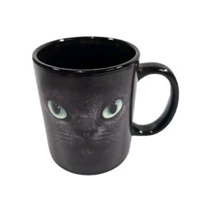 Black Cat Coffee Mug Green Eyes Halloween Spooky Warrior - Imagen 1 de 5